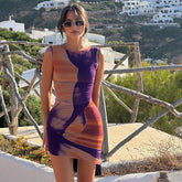 Fall Backless Slim Fit Round Neck Sheath Print Dress